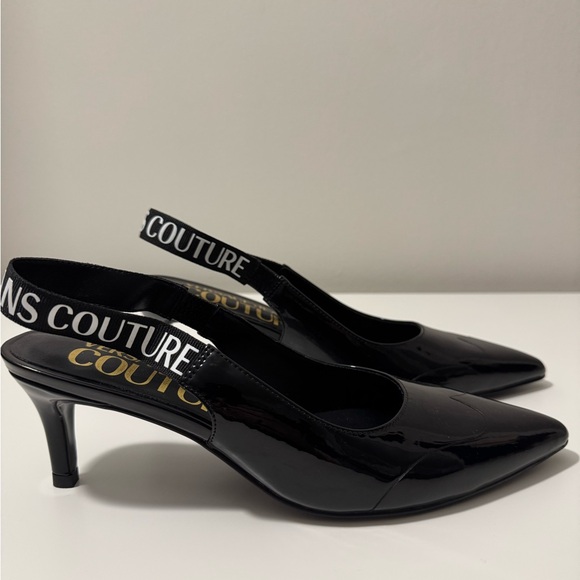 Versace Jeans Collection Black Patent Slingback Heels